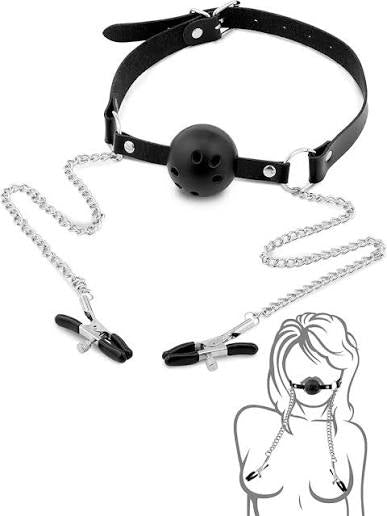 MOUTH GAG + STOPPER & CHAINS