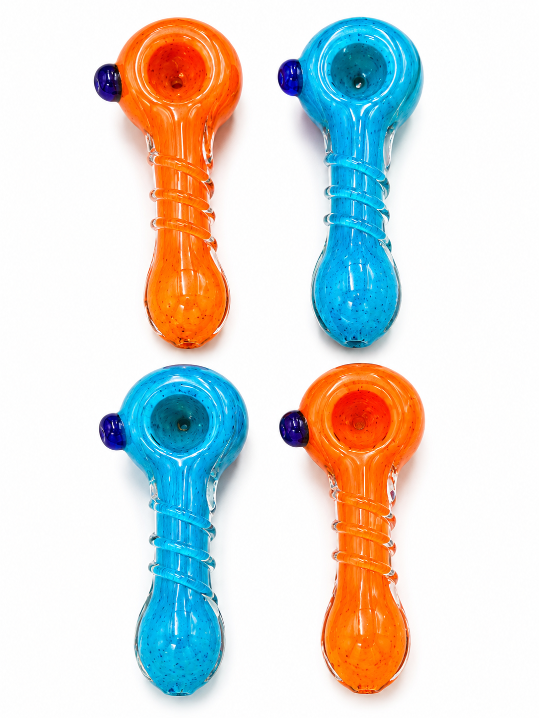 Pipa Vidrio Color Con Diseño En Tubo Y Boquilla Plana 4"